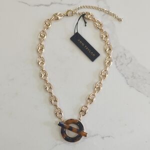 Ann Taylor Gold-Tone Chunky Chain Necklace with Tortoiseshell Circle Toggle